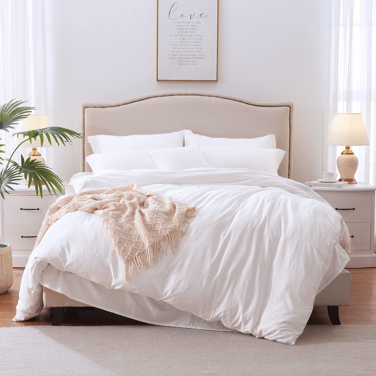 Mildly Duvet Cover Set Pure White - 100% Washed Microfiber Super Soft Comforter Cover Set California King Size Breathable & Ligh